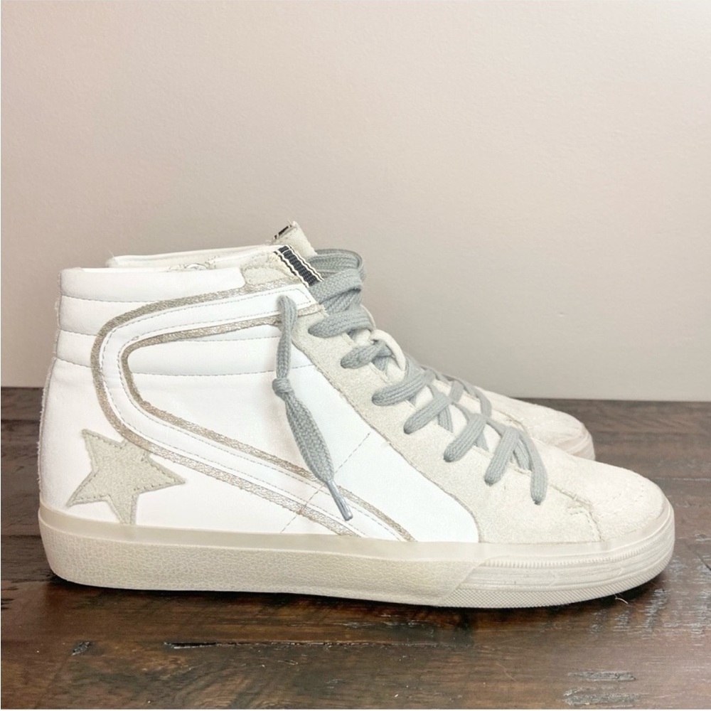 Shu Shop Roxanne Off White Multi High Top Distressed Suede Sneakers Size 9